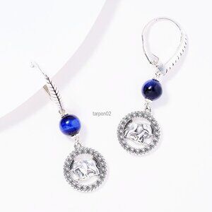 John Hardy JAI Elephant Blue Tiger's Eye Sterling Silver Earrings 1-5/8" NIB